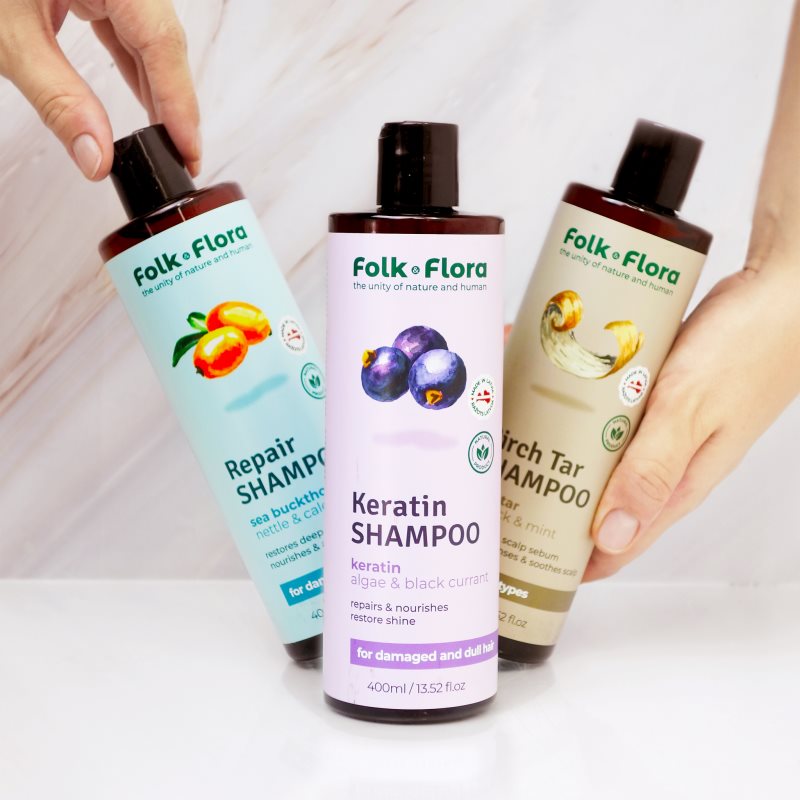 Folk & Flora Sea Buckthorn erneuerndes Shampoo für gefärbtes und geschädigtes Haar 400 ml