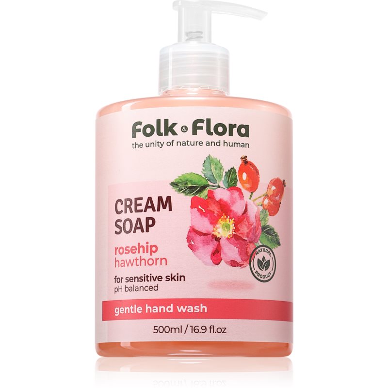 Folk & Flora Rosehip & Hawthorn krémové tekuté mýdlo pro citlivou pokožku 500 ml