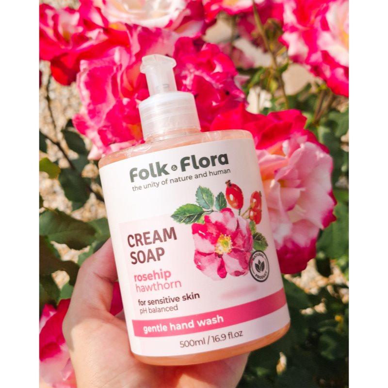 Folk & Flora Rosehip & Hawthorn krémové tekuté mýdlo pro citlivou pokožku 500 ml (obrázek 3)