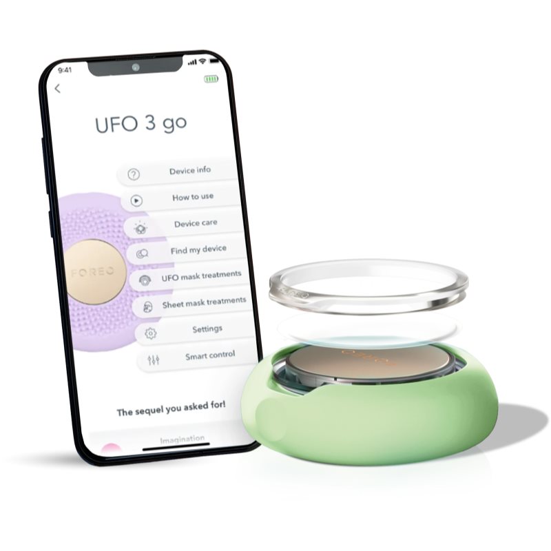 FOREO UFO™ 3 Go sonický prístroj pre urýchlenie účinku pleťovej masky Pistachio 1 ks.