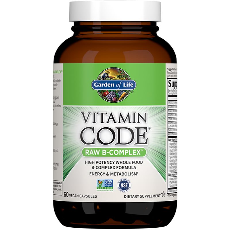 Garden of Life Vitamin Code RAW B-Complex kapsuly na normálnu činnosť nervovej sústavy a pre krásnu pleť 60 cps