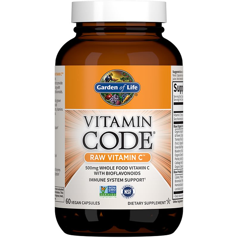 Garden of Life Vitamin Code RAW Vitamin C kapsle pro podporu imunitního systému, krásnou pleť a nehty 60 cps