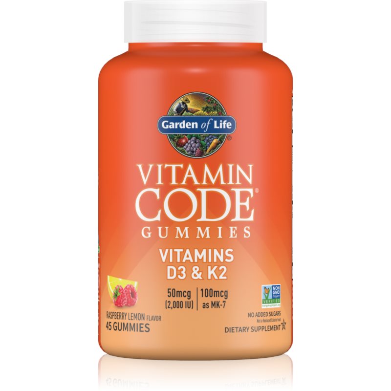 Garden of Life Vitamin Code Gummies Vitamins D3 & K2 žvýkací měkké tobolky pro podporu imunity a optimální růst i vývin kostí příchuť Raspberry Lemon koupíte na Notino.cz