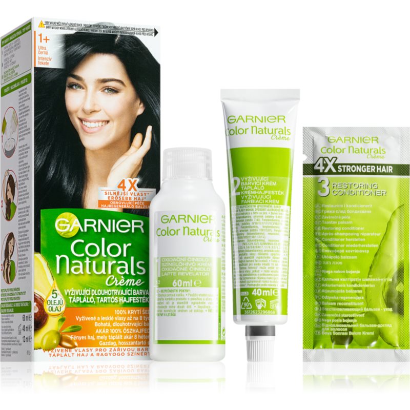 Garnier Color Naturals Créme 40 ml farba na vlasy pre ženy 1+ Ultra Black na všetky typy vlasov; na farbené vlasy
