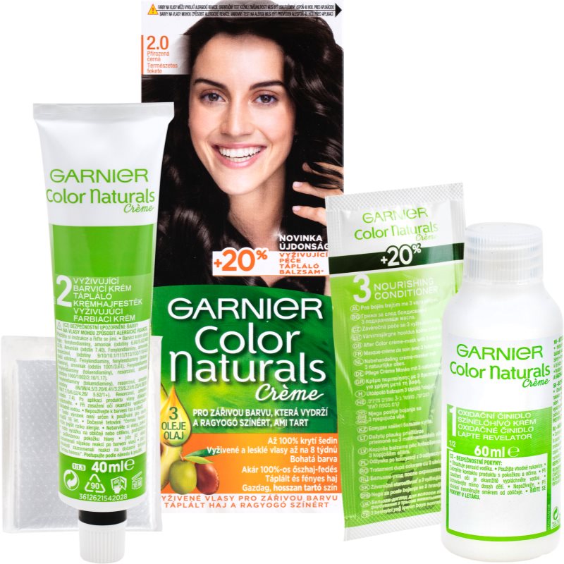 Garnier Color Naturals Créme 40 ml farba na vlasy pre ženy 2,0 Soft Black na všetky typy vlasov; na farbené vlasy