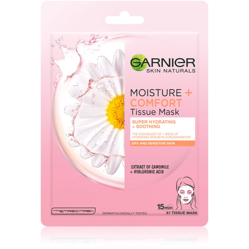 

Garnier Skin Naturals Moisture+Comfort супер зволожуюча заспокоююча текстильна маска для сухої та чутливої шкіри
