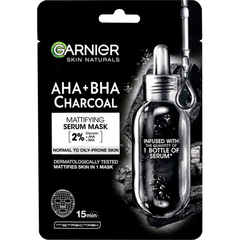 Garnier Textil Masks AHA+BHA Charcoal masque hydratant en tissu au charbon actif 28 g