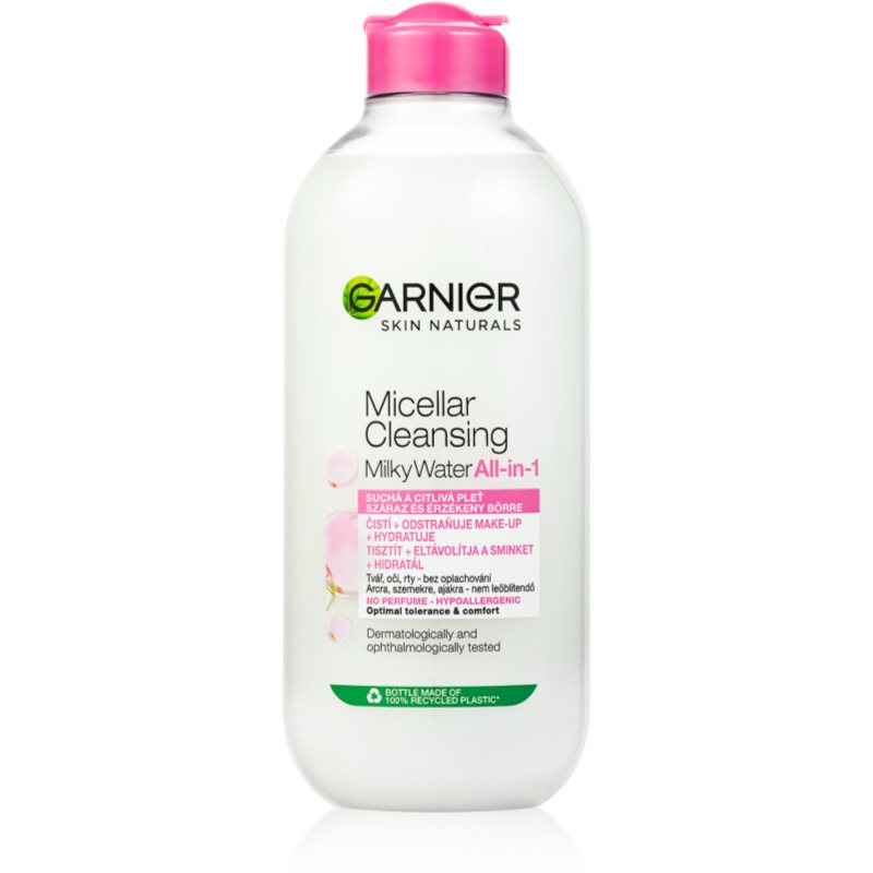 Garnier Skin Naturals міцелярна вода, що містить зволожувальне молочко для сухої та чутливої шкіри 400 мл