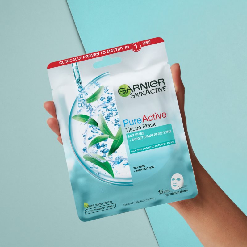 Garnier Skin Active Pure Active Máscara de tejido para limpieza facial 28 g