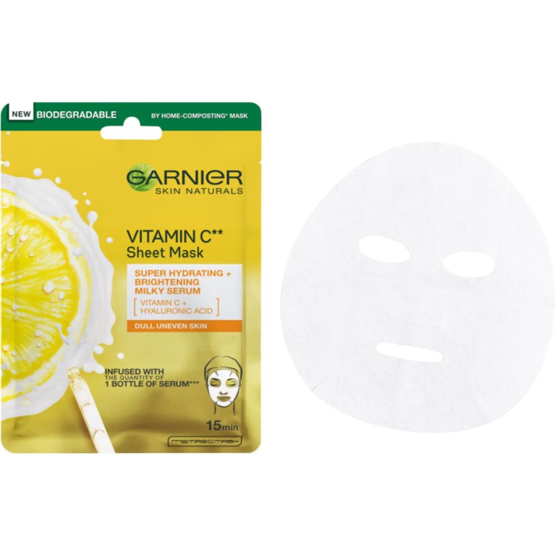Garnier Skin Naturals Vitamin C тканинна маска для обличчя зі зволожуючим та роз'яснюючим ефектом з вітаміном С 28 гр