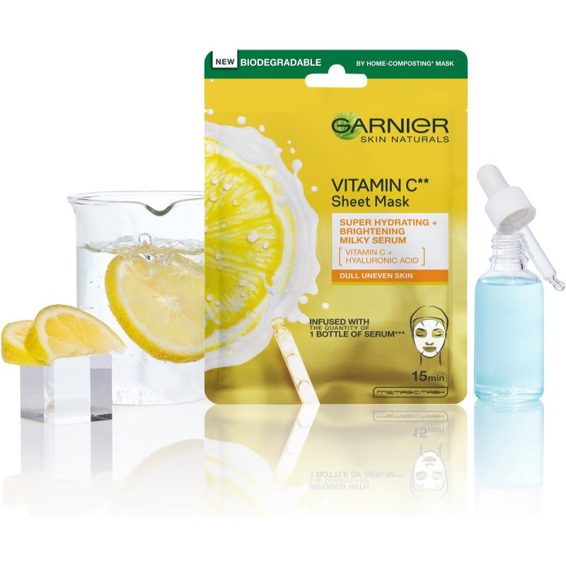 Garnier Skin Naturals Vitamin C тканинна маска для обличчя зі зволожуючим та роз'яснюючим ефектом з вітаміном С 28 гр