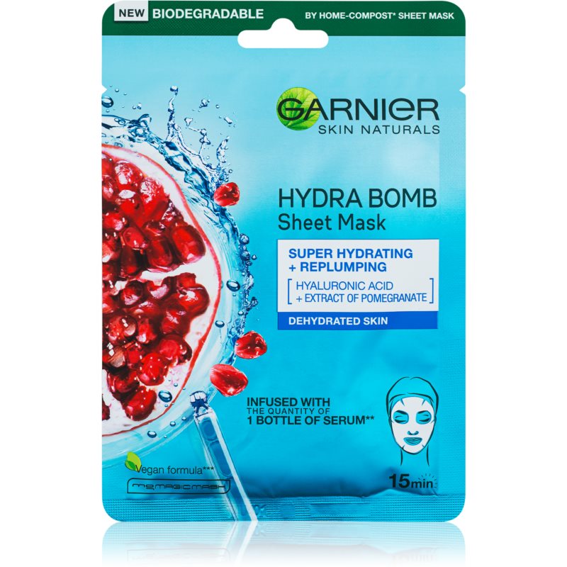 Garnier Skin Naturals Moisture+Aqua Bomb зволожувальнакосметична марлева маска з гіалуроновою кислотою 1 кс