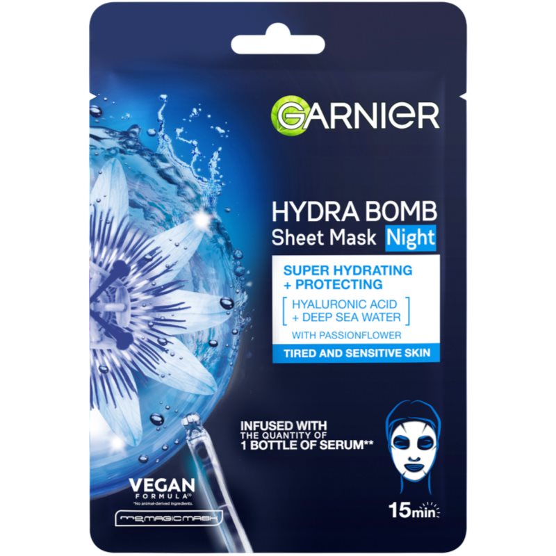 Garnier Textil Masks Hydra Bomb maska nawilżająca w płacie na noc 28 g