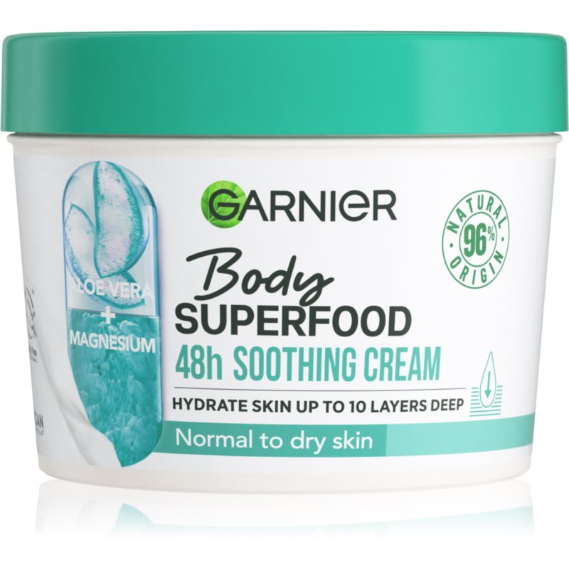 Garnier Body Superfood 48h Soothing Cream Aloe Vera + Magnesium 380 ml telový krém pre ženy na dehydratovanu pleť