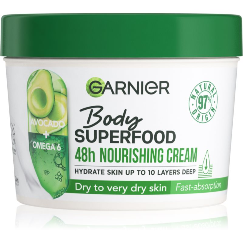 Garnier Body Superfood 48h Nourishing Cream Avocado Oil + Omega 6 380 ml telový krém pre ženy výživa a regenerácia pleti