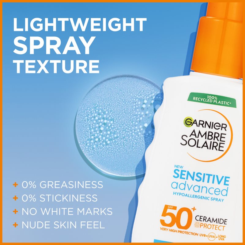 Garnier Ambre Solaire Sensitive Advanced спрей для засмаги для чутливої шкіри SPF 50+ 150 мл