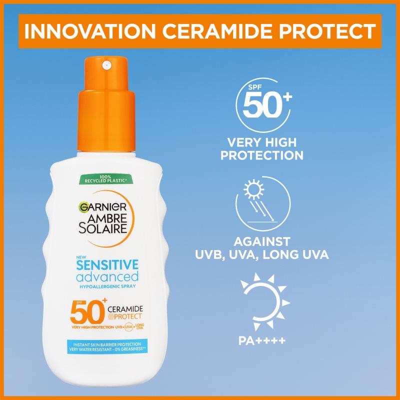 Garnier Ambre Solaire Sensitive Advanced спрей для засмаги для чутливої шкіри SPF 50+ 150 мл