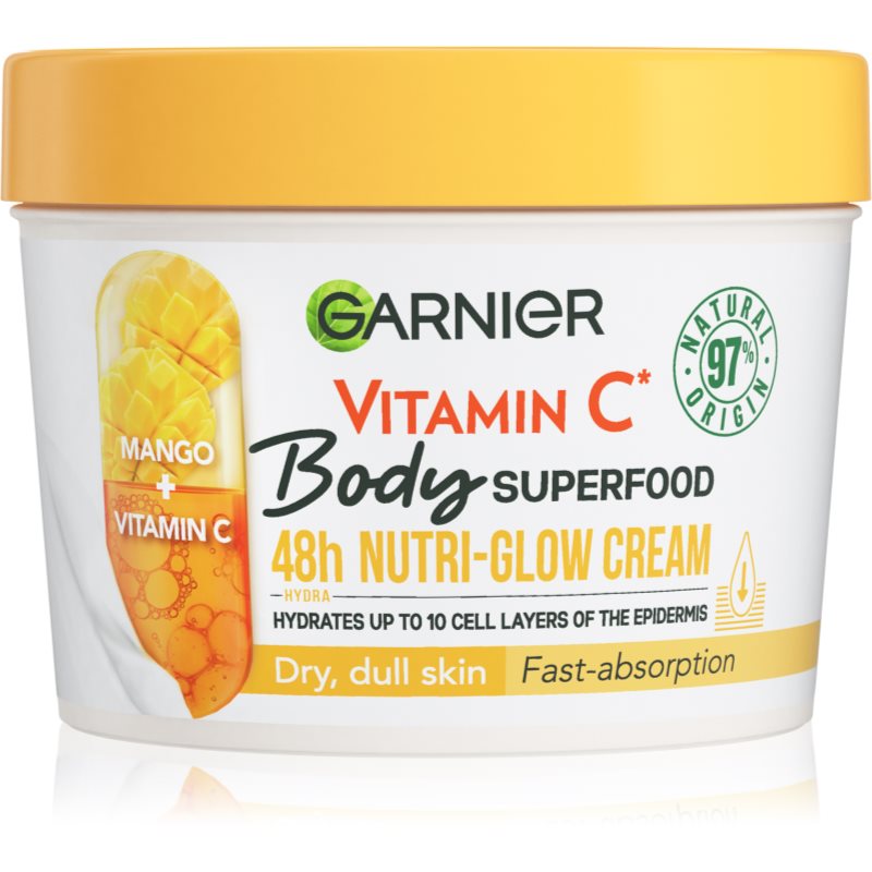 Garnier Body Superfood 48h Nutri-Glow Cream Vitamin C 380 ml telový krém W výživa a regenerácia pleti; na rozjasnenie pleti; na dehydratovanu pleť