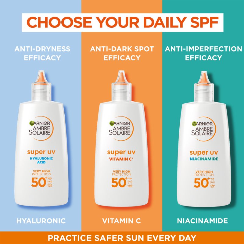 Garnier Ambre Solaire Super UV легкий захисний флюїд проти пігментних плям з вітаміном С SPF 50+ 40 мл