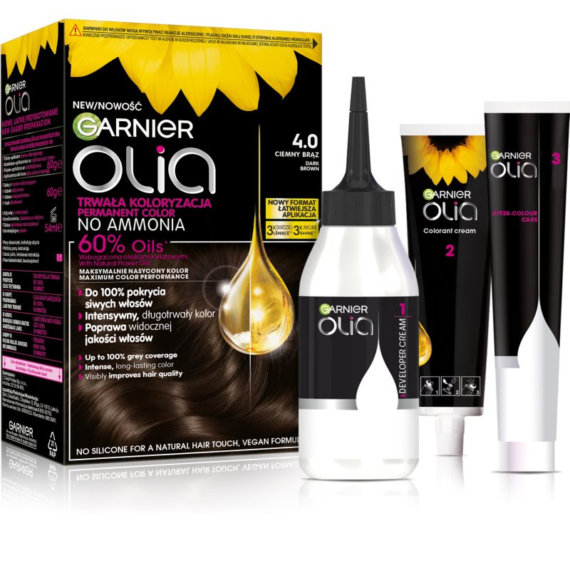 Garnier Olia Big Kit Permanent hårfärgningsmedel Skugga 4.0 Ciemny Brąz 1 st. female