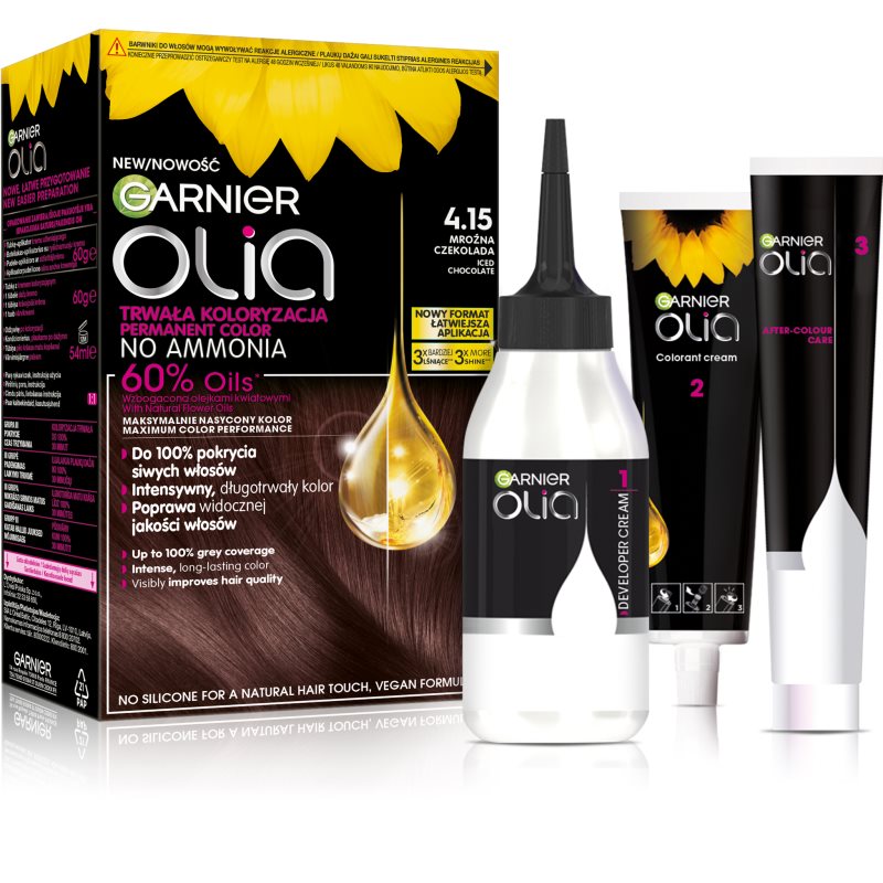 Garnier Olia Big Kit Permanent hårfärgningsmedel Skugga 4.15 Mroźna Czekolada 1 st. female