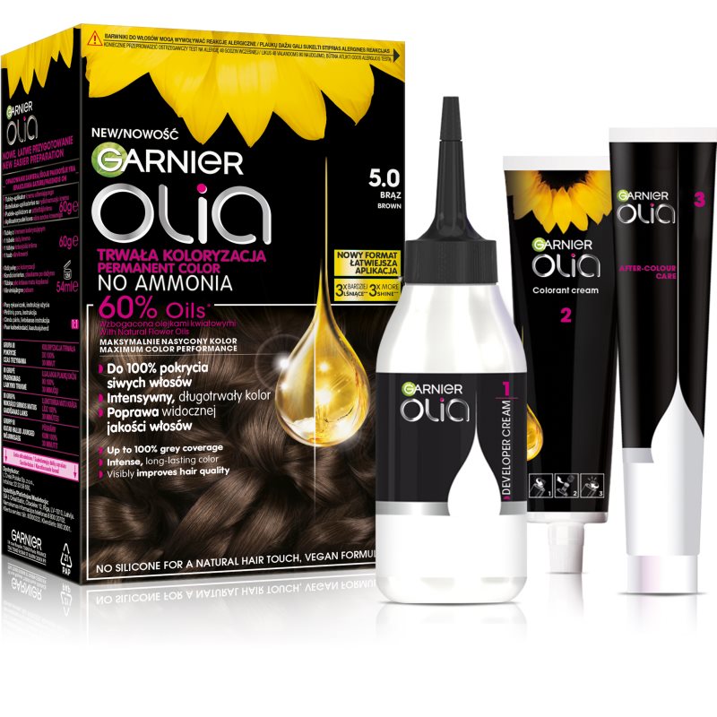 Garnier Olia Big Kit Permanent hårfärgningsmedel Skugga 5.0 Brąz 1 st. female