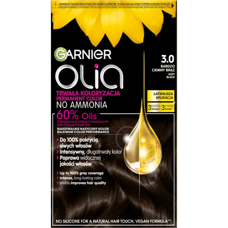 Garnier Olia Big Kit trwała farba do włosów odcień 3.0 Soft Black