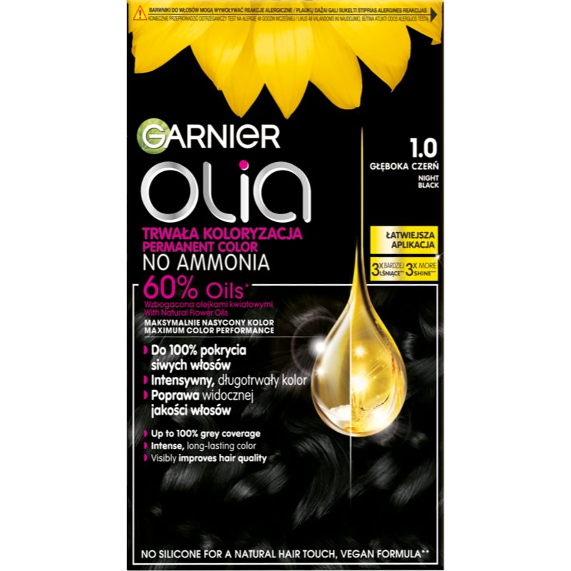 Garnier Olia Big Kit trwała farba do włosów odcień 1.0 Night Black