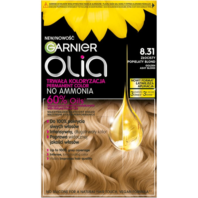 Garnier Olia Big Kit trwała farba do włosów odcień 8.31 Golden Ashy Blond