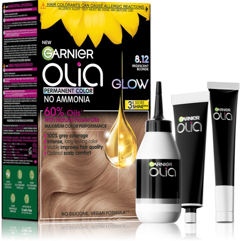 Garnier Olia Big Kit μόνιμη βαφή μαλλιών απόχρωση 8.12 Iridescent Blond 1 τμχ