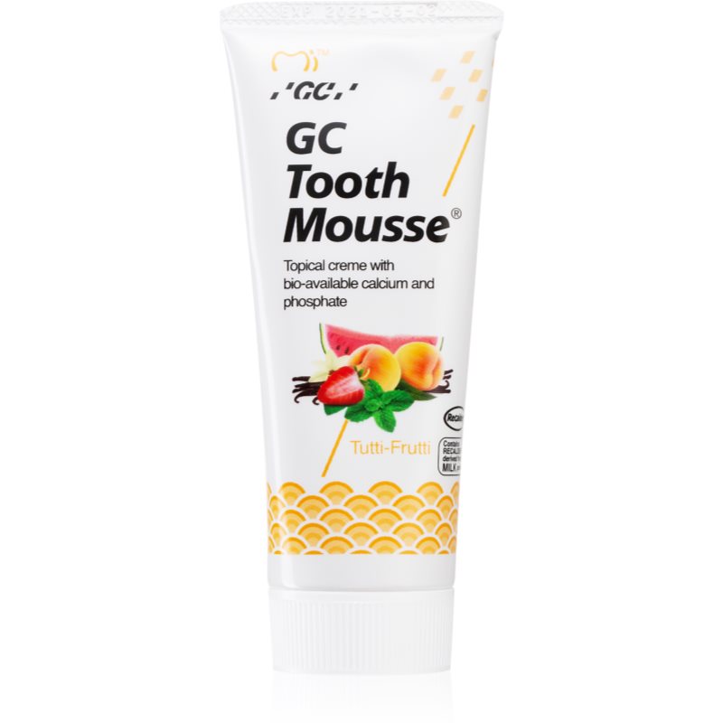 GC Tooth Mousse apsauginis remineralizacinis kremas jautriems dantims be fluorido kvapas Tutti Frutti 35 ml