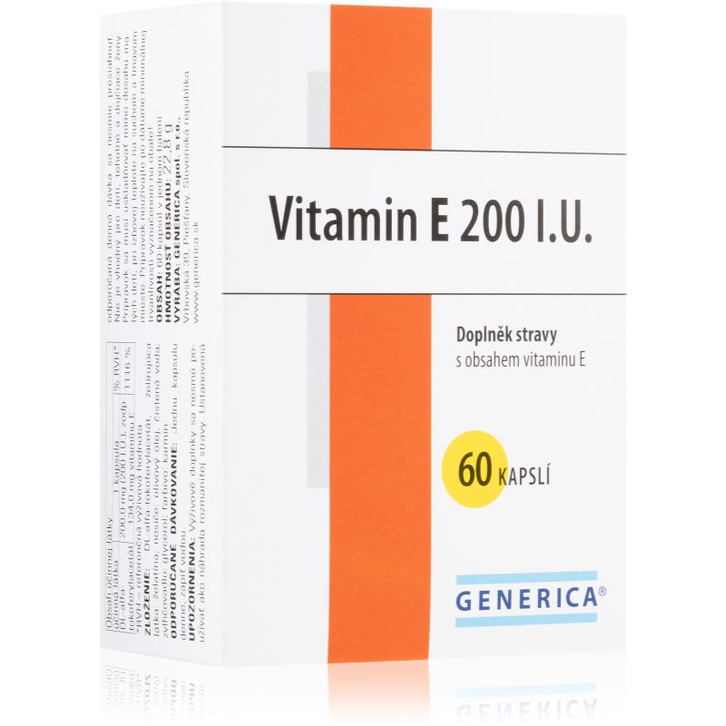 Generica Vitamin E 200 I.U. tobolky na podporu ochrany buniek pred oxidačným stresom 60 cps kúpite na Notino.sk