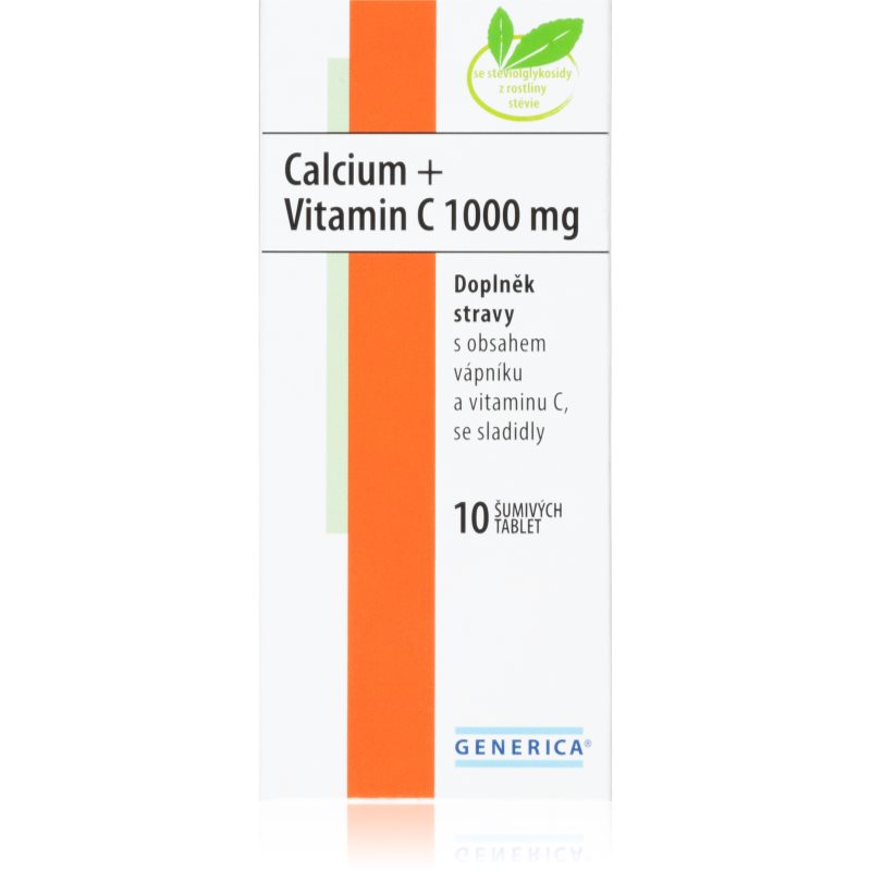 Generica Calcium + Vitamin C 1000mg šumivé tablety na podporu zdravia kostí a zubov s vitamínom C 10 tbl