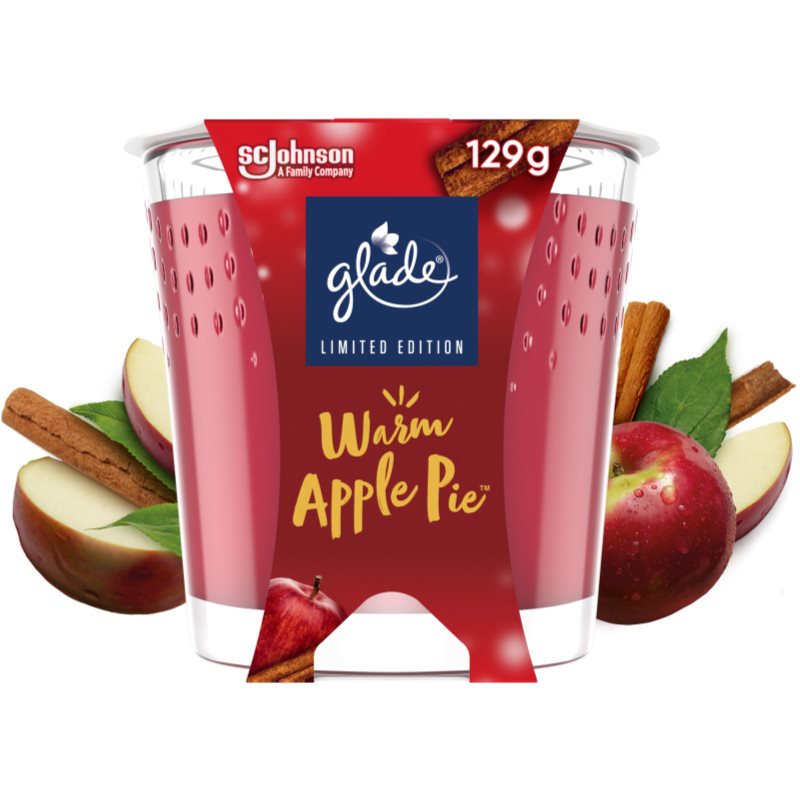 GLADE Warm Apple Pie Scented Candle With Aroma Apple, Cinnamon, Baked Crisp 129 G