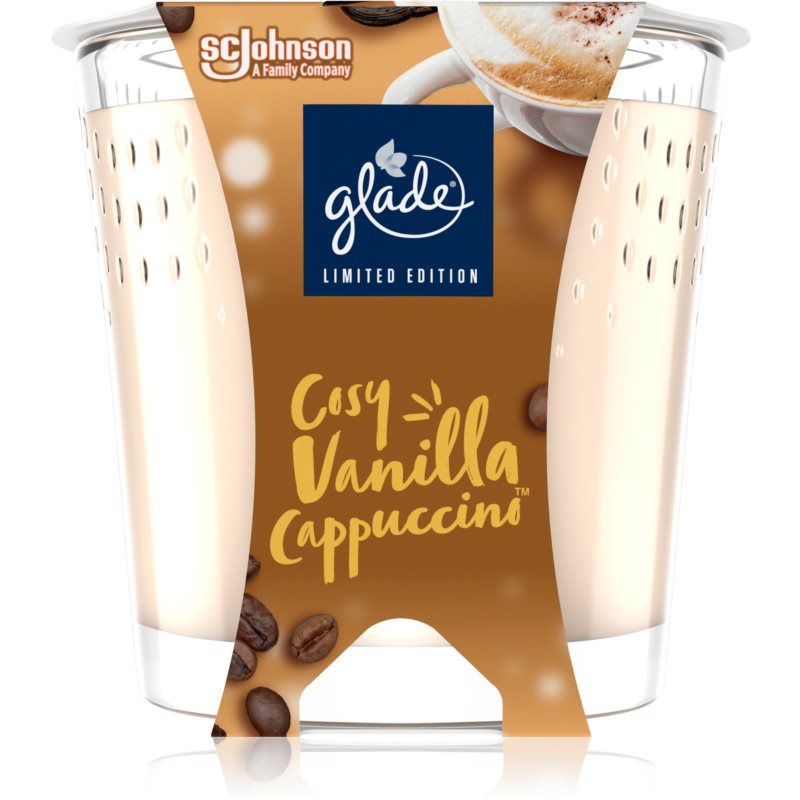 E-shop GLADE Cosy Vanilla Cappuccino vonná svíčka s vůní VAnilla Foam, Roasted Coffee, Toasted Hazelnut 129 g