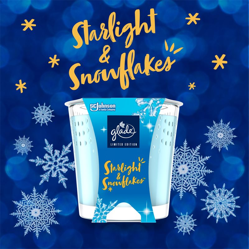 GLADE Starlight & Snowflakes Scented Candle With Aroma Snow, Frosty Air, Ecalyptus 129 G