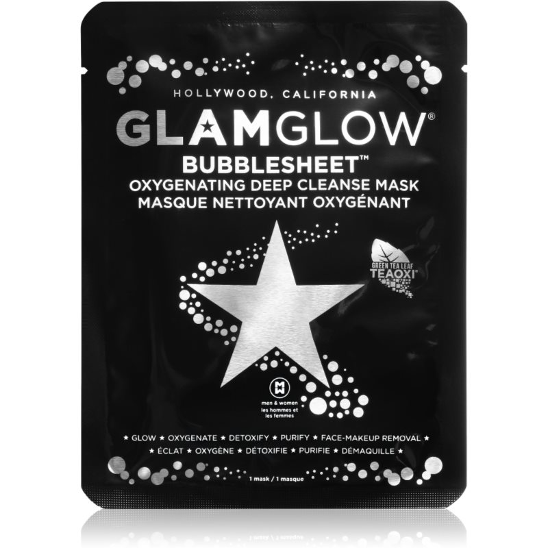 Glamglow Bubblesheet valomoji tekstilinė veido kaukė su aktyvintosiomis anglimis skaistinamojo poveikio 1 vnt.