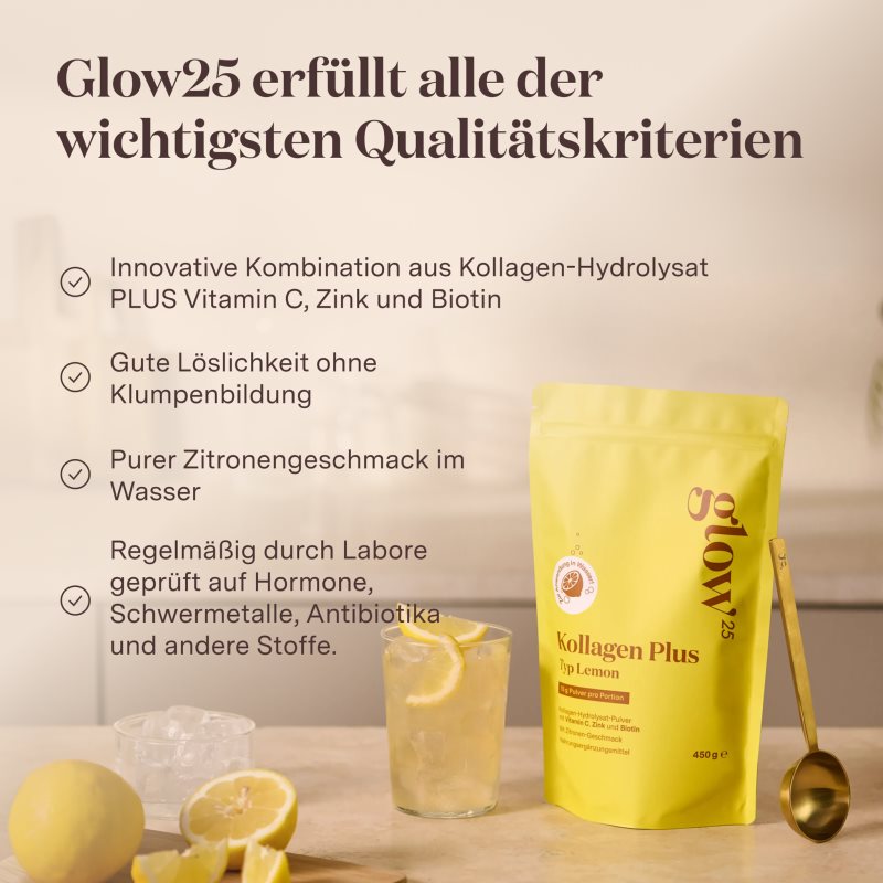 Glow25 Kollagen Plus Typ Lemon Kollagen-Instantgetränk mit Vitamin C Geschmack Lemon 450 g (Bild 3)