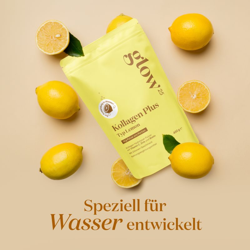 Glow25 Kollagen Plus Typ Lemon Kollagen-Instantgetränk mit Vitamin C Geschmack Lemon 450 g (Bild 5)