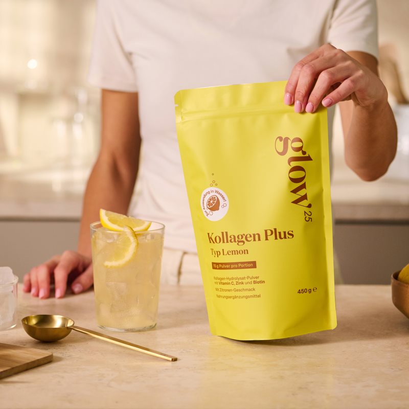 Glow25 Kollagen Plus Typ Lemon Kollagen-Instantgetränk mit Vitamin C Geschmack Lemon 450 g (Bild 6)