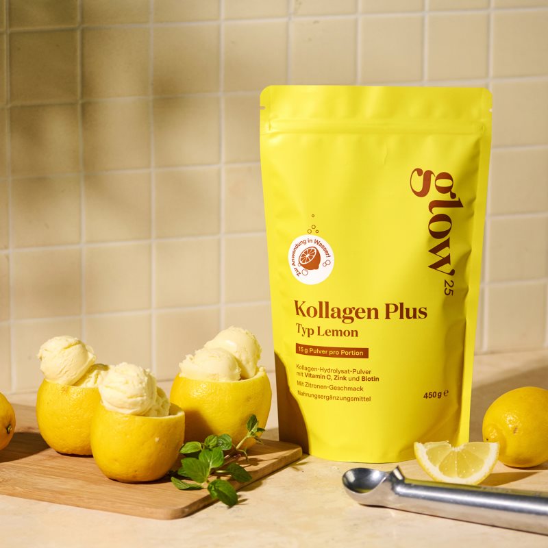 Glow25 Kollagen Plus Typ Lemon Kollagen-Instantgetränk mit Vitamin C Geschmack Lemon 450 g (Bild 8)