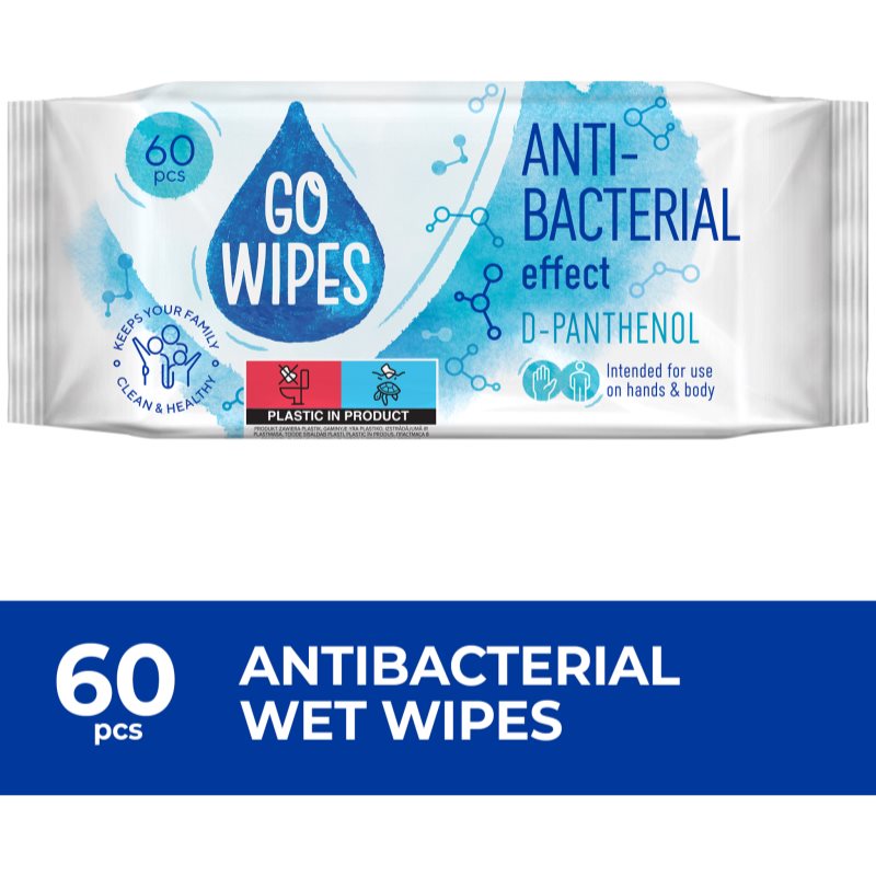 GoWipes Anti-Bacterial Effect D-Panthenol мокри почистващи кърпички с антибактериално действие 60 бр.