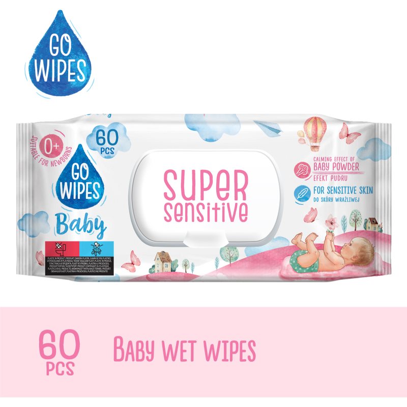 GoWipes Super Sensitive vlhčené čistiace obrúsky pre deti pre citlivú pokožku 0+ 60 ks