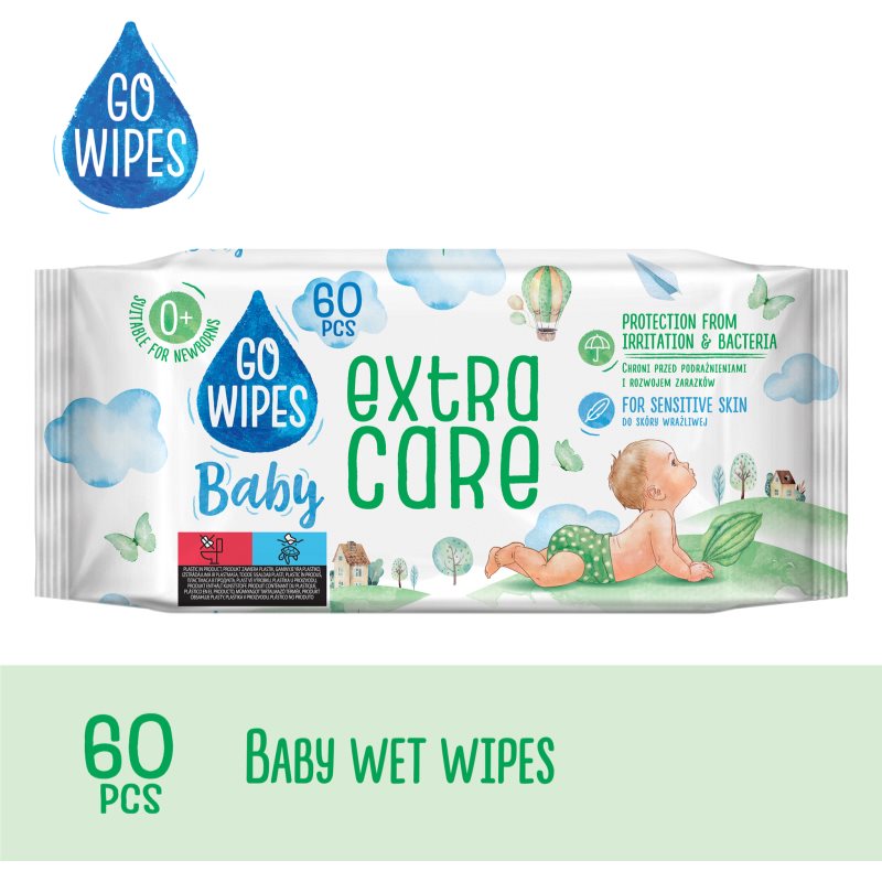 GoWipes Extra Care vlhčené čistiace obrúsky pre deti pre citlivú pokožku 0+ 60 ks