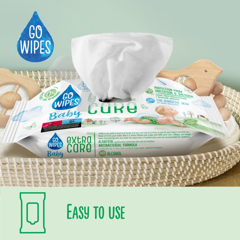 GoWipes Extra Care vlhčené čistiace obrúsky pre deti pre citlivú pokožku 0+ 60 ks