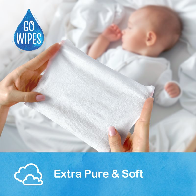 GoWipes Baby 100% Cotton Biodegradable detské jemné vlhčené obrúsky pre citlivú pokožku 0+ 50 ks