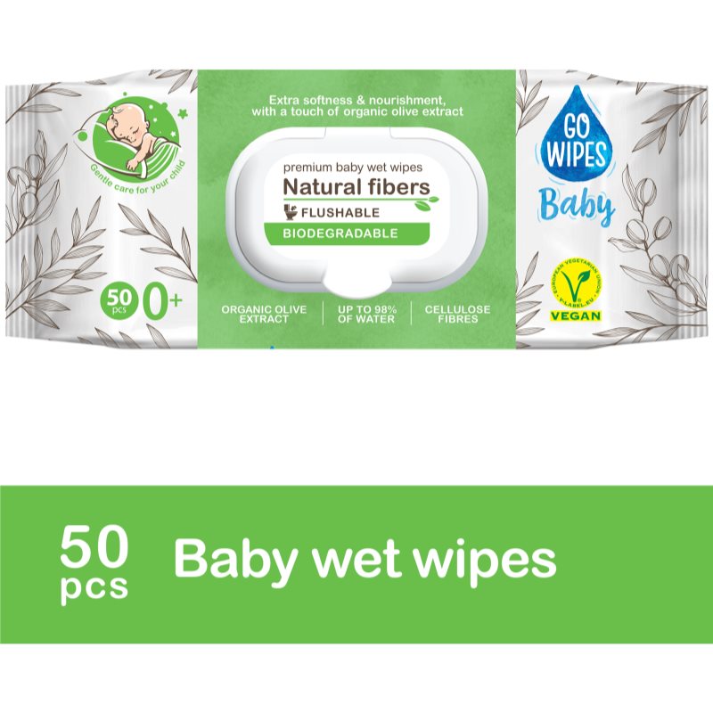 GoWipes Baby Natural Fibers detské jemné vlhčené obrúsky pre citlivú pokožku 0+ 50 ks