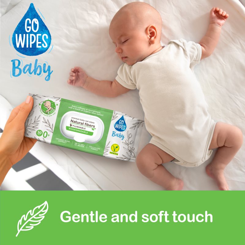 GoWipes Baby Natural Fibers detské jemné vlhčené obrúsky pre citlivú pokožku 0+ 50 ks