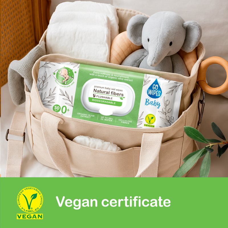 GoWipes Baby Natural Fibers detské jemné vlhčené obrúsky pre citlivú pokožku 0+ 50 ks