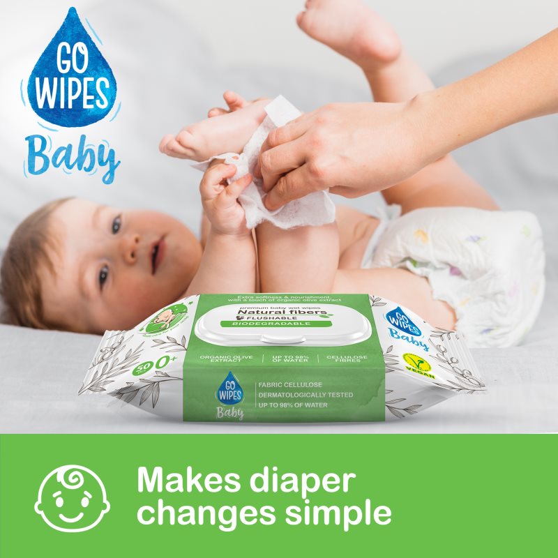 GoWipes Baby Natural Fibers detské jemné vlhčené obrúsky pre citlivú pokožku 0+ 50 ks